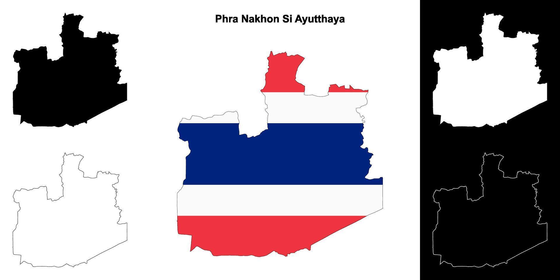 Phra Nakhon Si Ayutthaya province outline map set vector