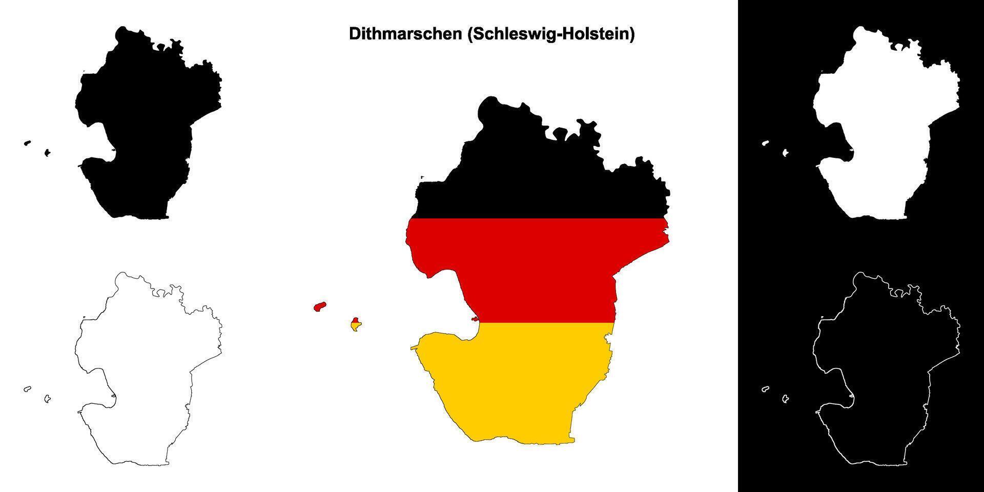Dithmarschen, Schleswig-Holstein blank outline map set vector