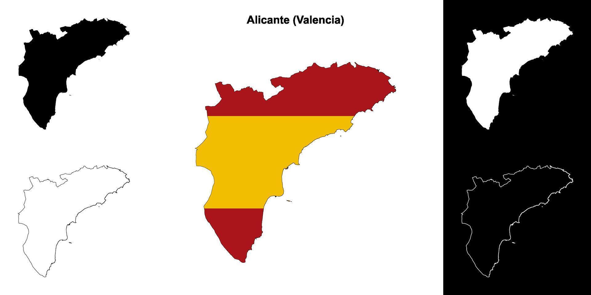 Alicante province outline map set vector