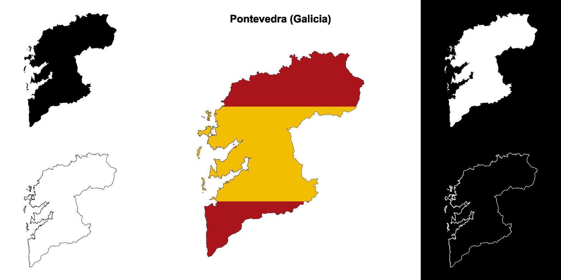 Pontevedra province outline map set vector