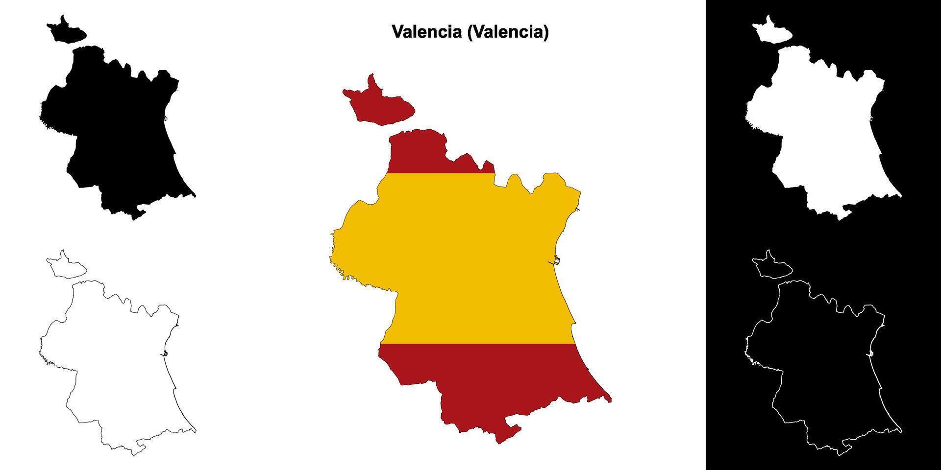 Valencia province outline map set vector