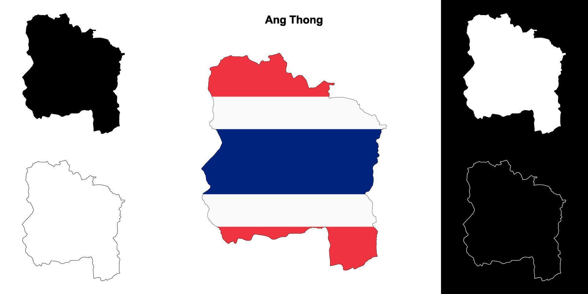 Ang Thong province outline map set vector