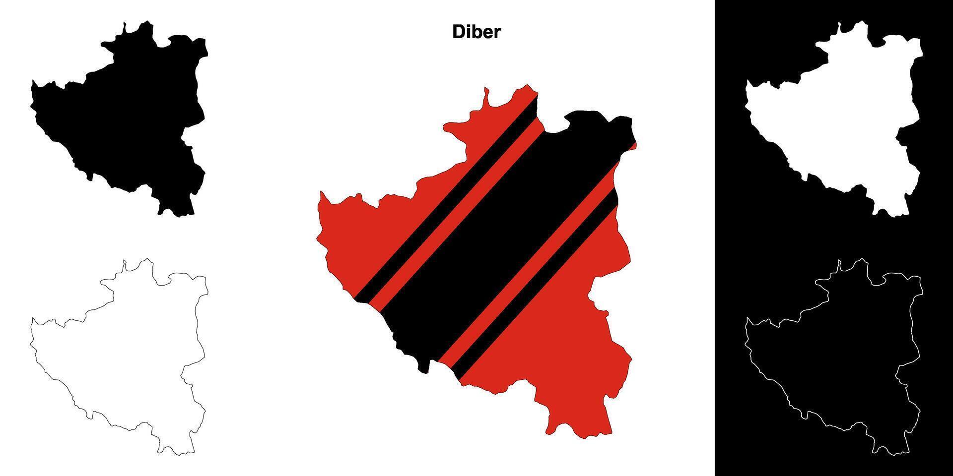 Diber county outline map set vector
