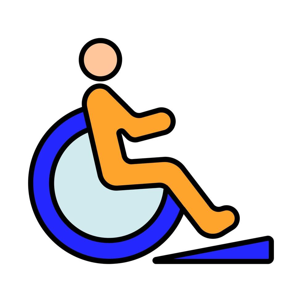 Disability line icon. Person in wheelchair, ramp, rampant, accessibility, reserved parking, mobility aid, inclusive design, handicap spot, support, special needs. vector
