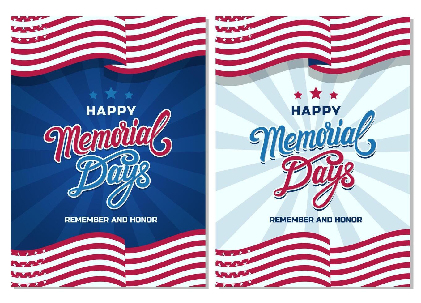 Memorial Day Greeting Card Poster design with american flag background vector