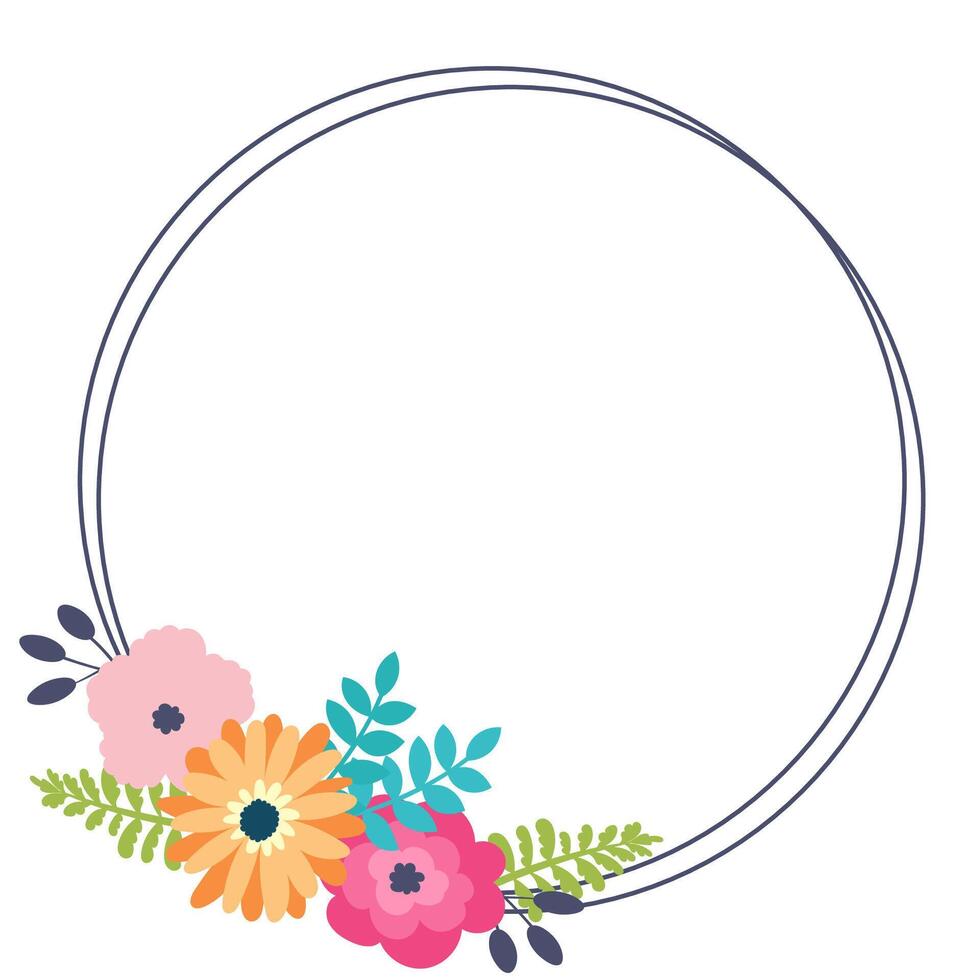 Simple floral design elements, frames, labels in flat cartoon style. vector