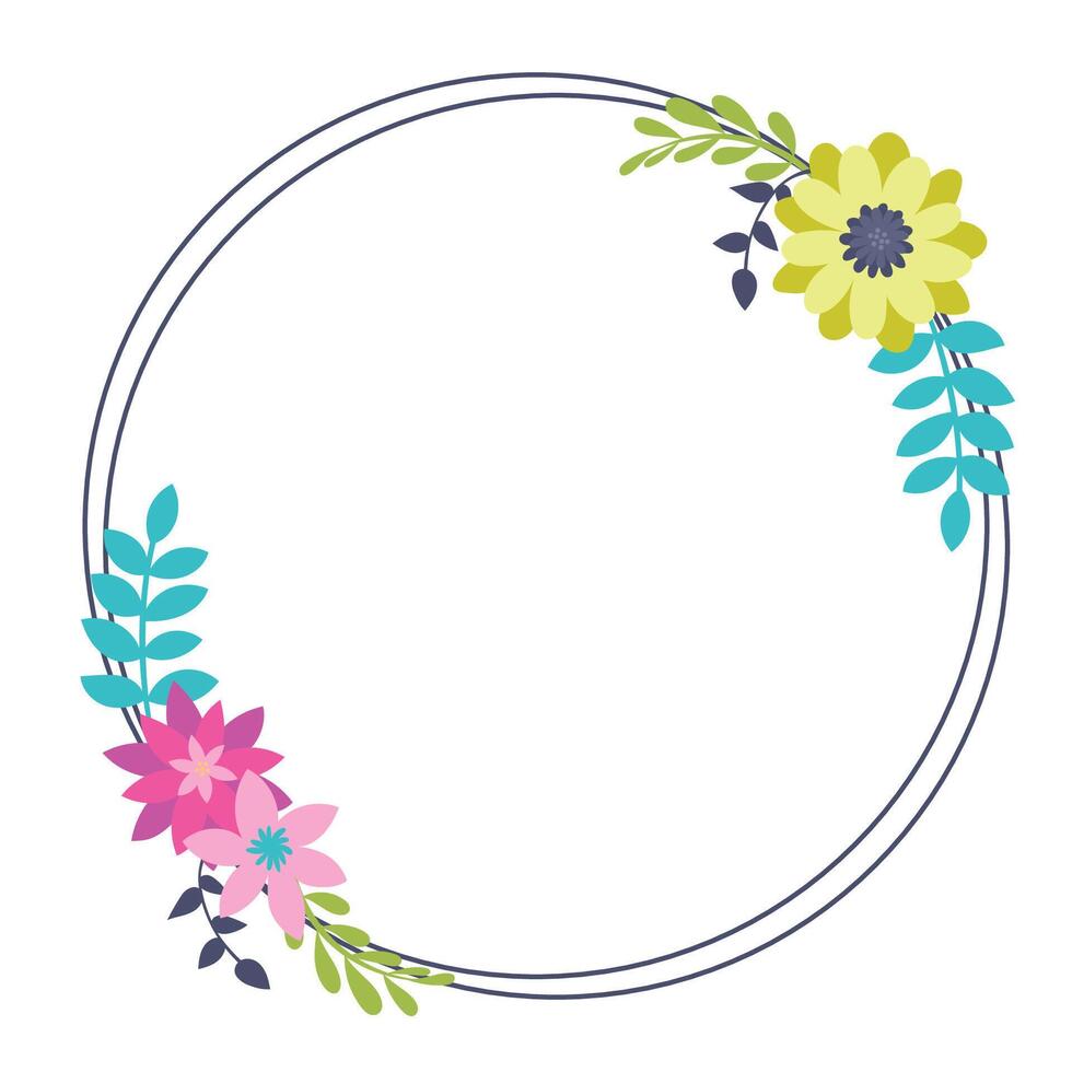 Simple floral design elements, frames, labels in flat cartoon style. vector