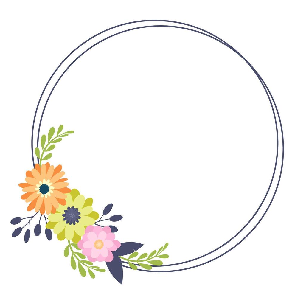 Simple floral design elements, frames, labels in flat cartoon style. vector