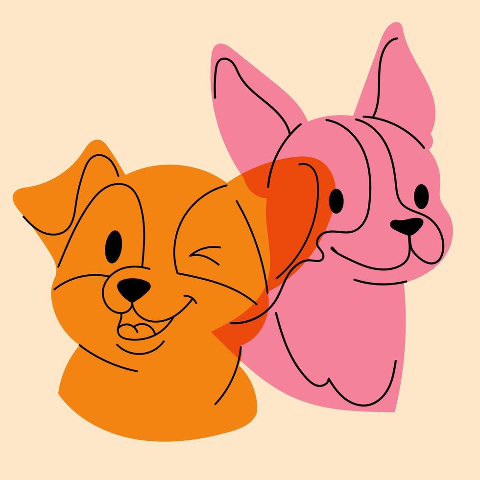 Dogs. Avatar, badge, poster, logo templates, print. illustration in a minimalist style with Riso print effect. Flat cartoon style vector