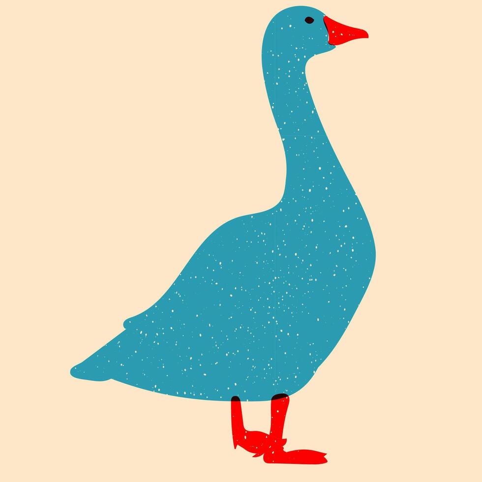 Duck, goose. Design for print, sticker, party decoration, logo, emblem, magazine prints or journal article, t-shirt design, poster. illustration with Riso print effect vector