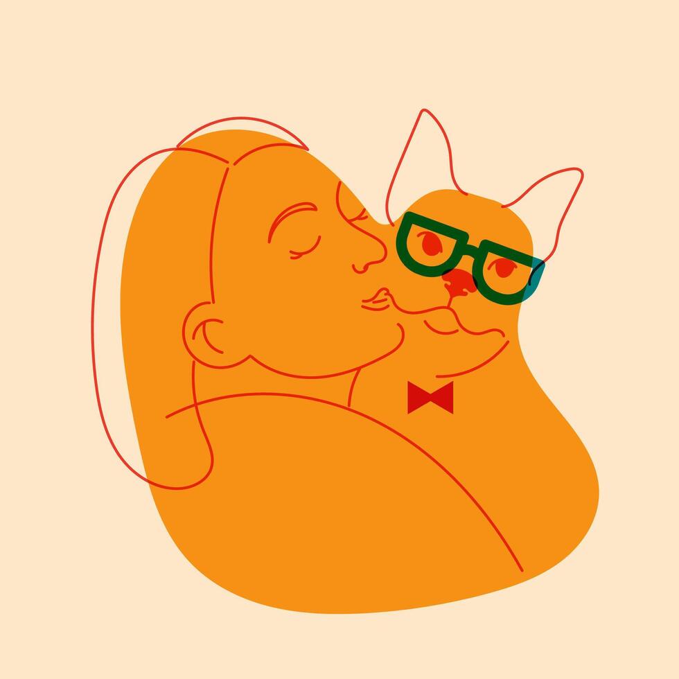 Girl with dog. Avatar, badge, poster, logo templates, print. illustration in doodle style with Riso print effect vector