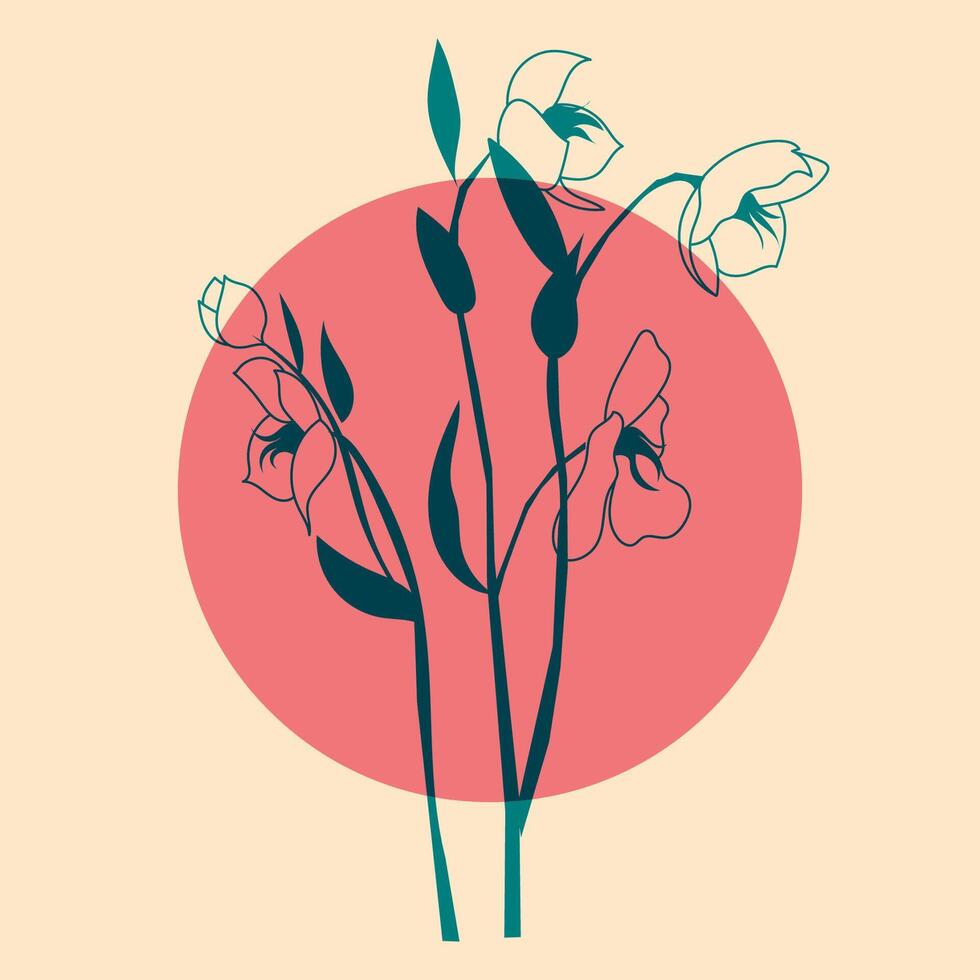 Flower design with geometric shapes. illustration in a minimalist style with Riso print effect. Design element for advertising, posters, prints for clothing, banners, covers, children's product vector