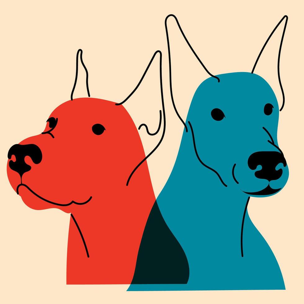 Dogs. Avatar, badge, poster, logo templates, print. illustration in a minimalist style with Riso print effect. Flat cartoon style vector