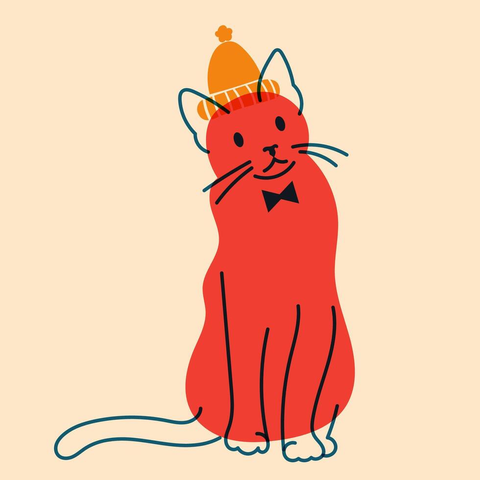 Cat. Avatar, badge, poster, logo templates, print. illustration in a minimalist style with Riso print effect. Flat cartoon style vector