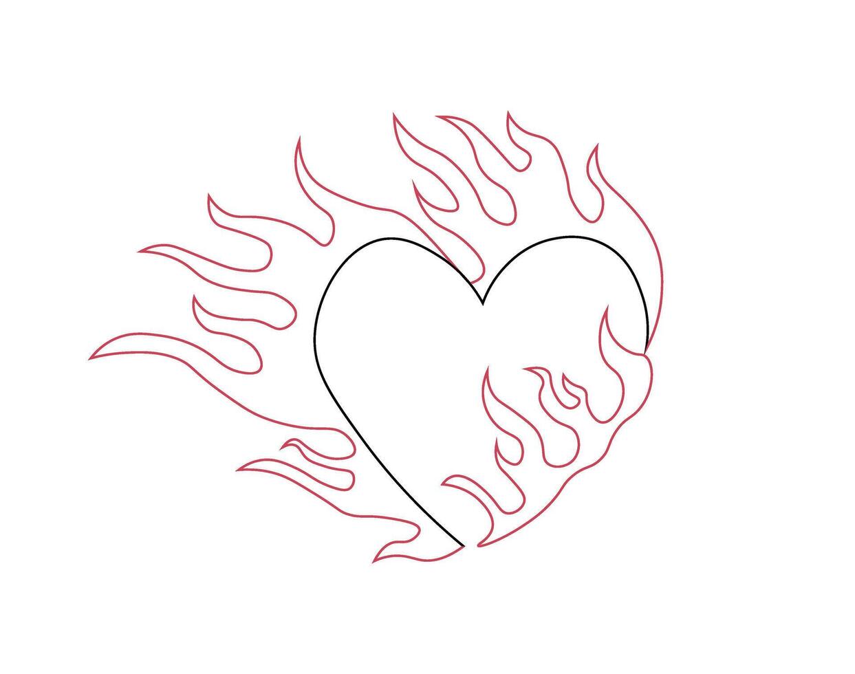 Outline burning heart icon. Heart silhouette with fire, blazing love pictogram vector
