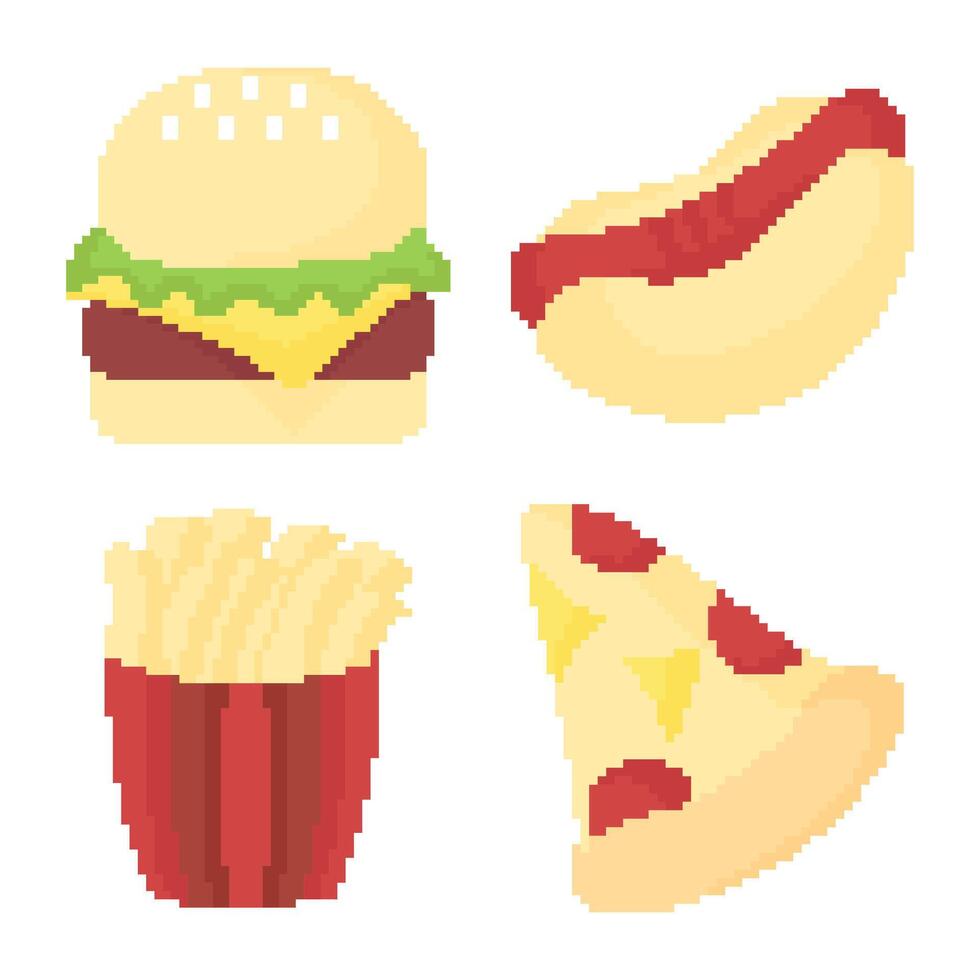 fast food with pixel theme vector