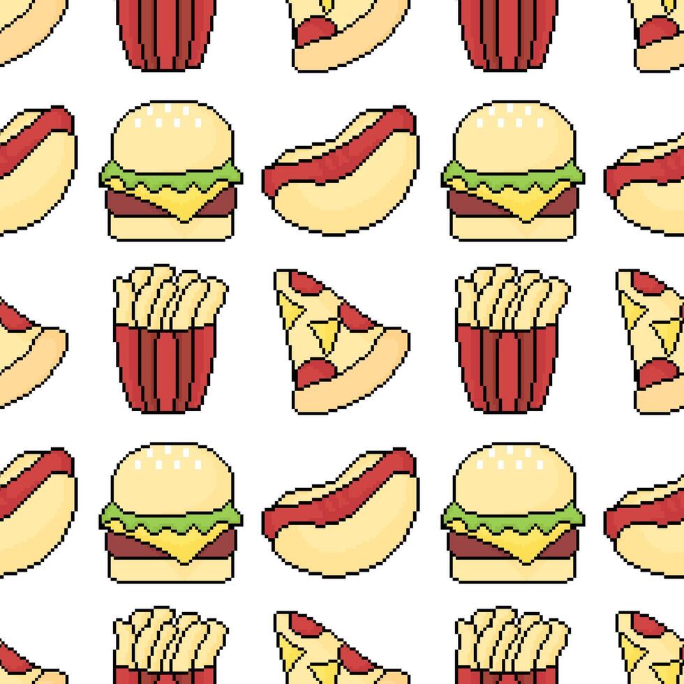 fast food with pixel theme seamless pattern with outline vector
