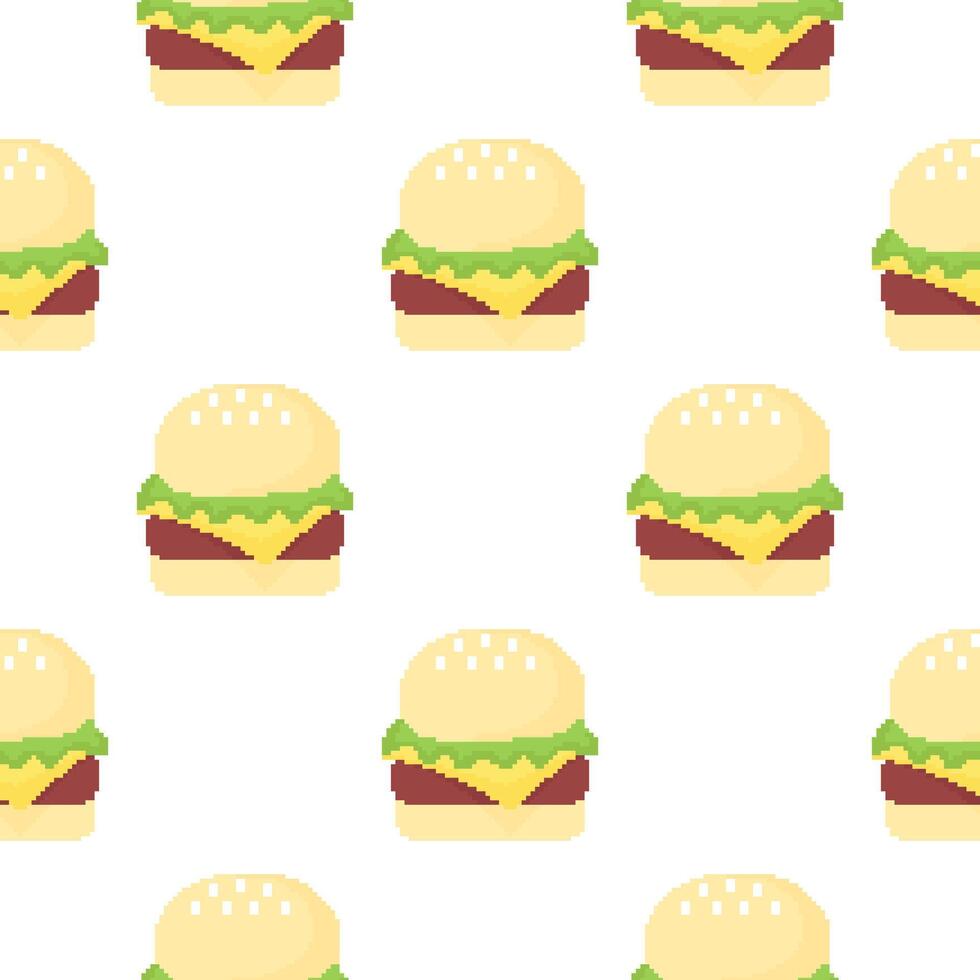 pixel burger seamless pattern vector
