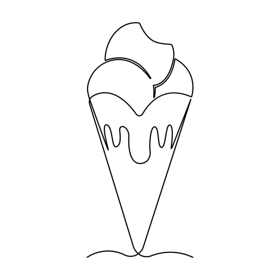 continuous one line summer ice cream fresh name logo dessert hand drawn illustration . Continuous One line ice cream outline art illustration vector