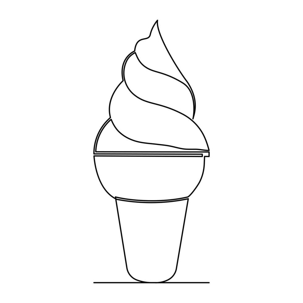 continuous one line summer ice cream fresh name logo dessert hand drawn illustration . Continuous One line ice cream outline art illustration vector