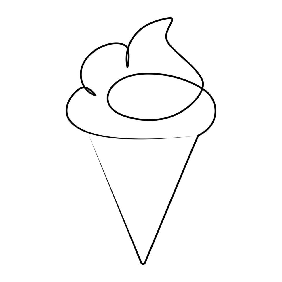 continuous one line summer ice cream fresh name logo dessert hand drawn illustration . Continuous One line ice cream outline art illustration vector