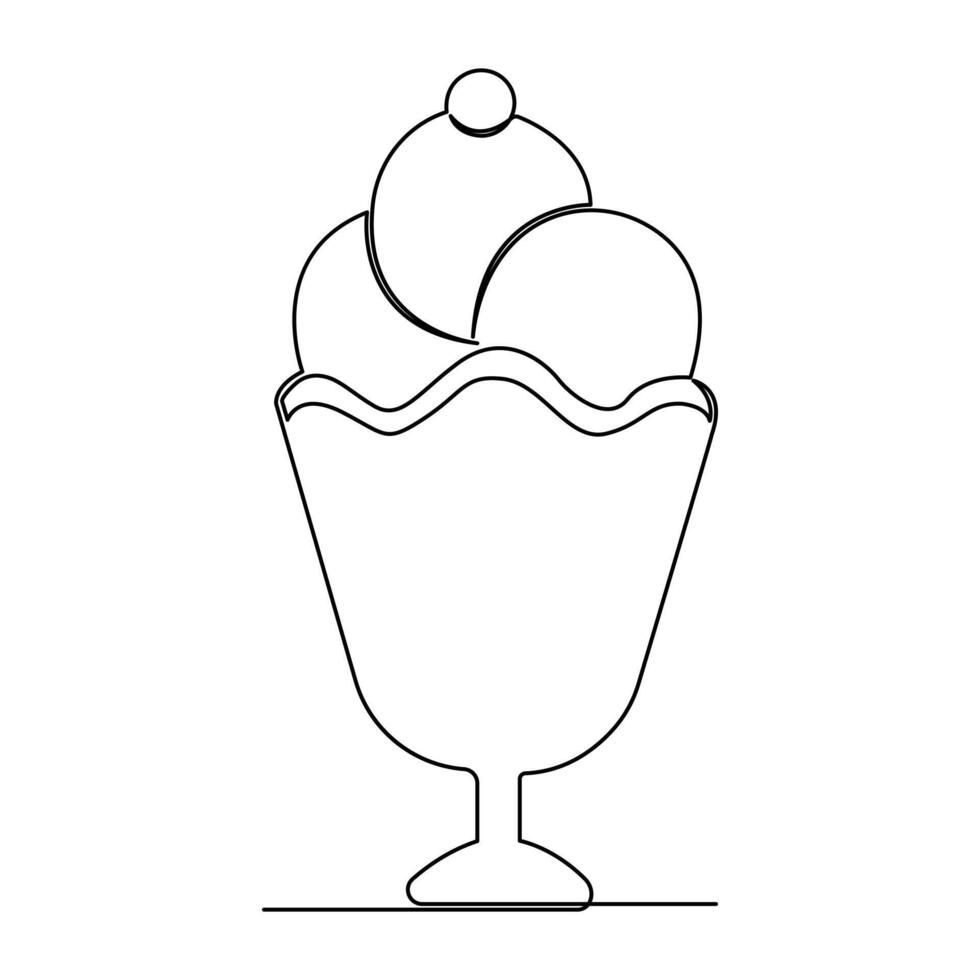 continuous one line summer ice cream fresh name logo dessert hand drawn illustration . Continuous One line ice cream outline art illustration vector
