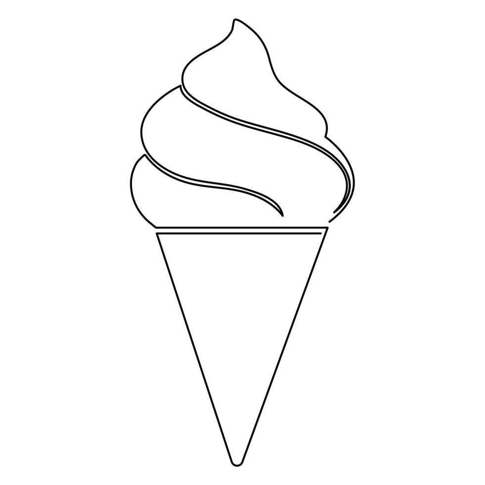 continuous one line summer ice cream fresh name logo dessert hand drawn illustration . Continuous One line ice cream outline art illustration vector