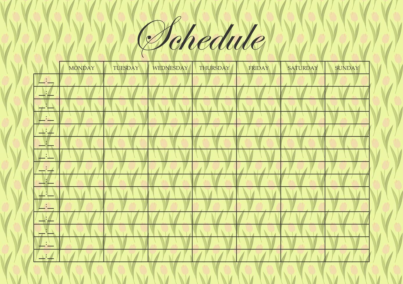 Business organizer floral schedule paper sheet. Blank notebook page with springtime design. vector