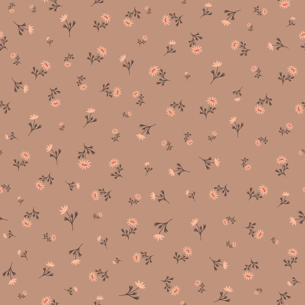 Vintage pattern chamomile flowers on brown background. Fashionable print for textiles vector