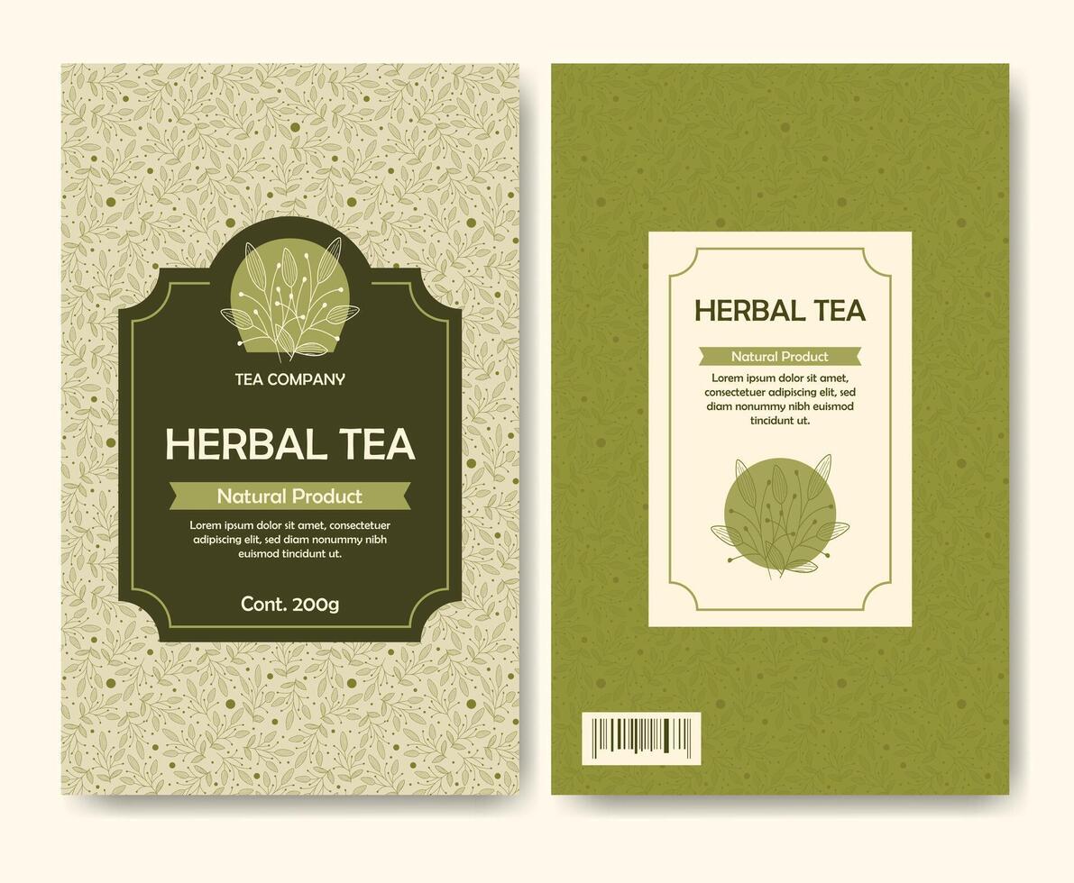 Herbal natural organic tea label package. Vintage craft botanical green herbs sketch. Meadow field vector