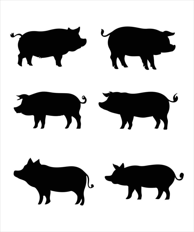 pig silhouette, on white background, isolated vector