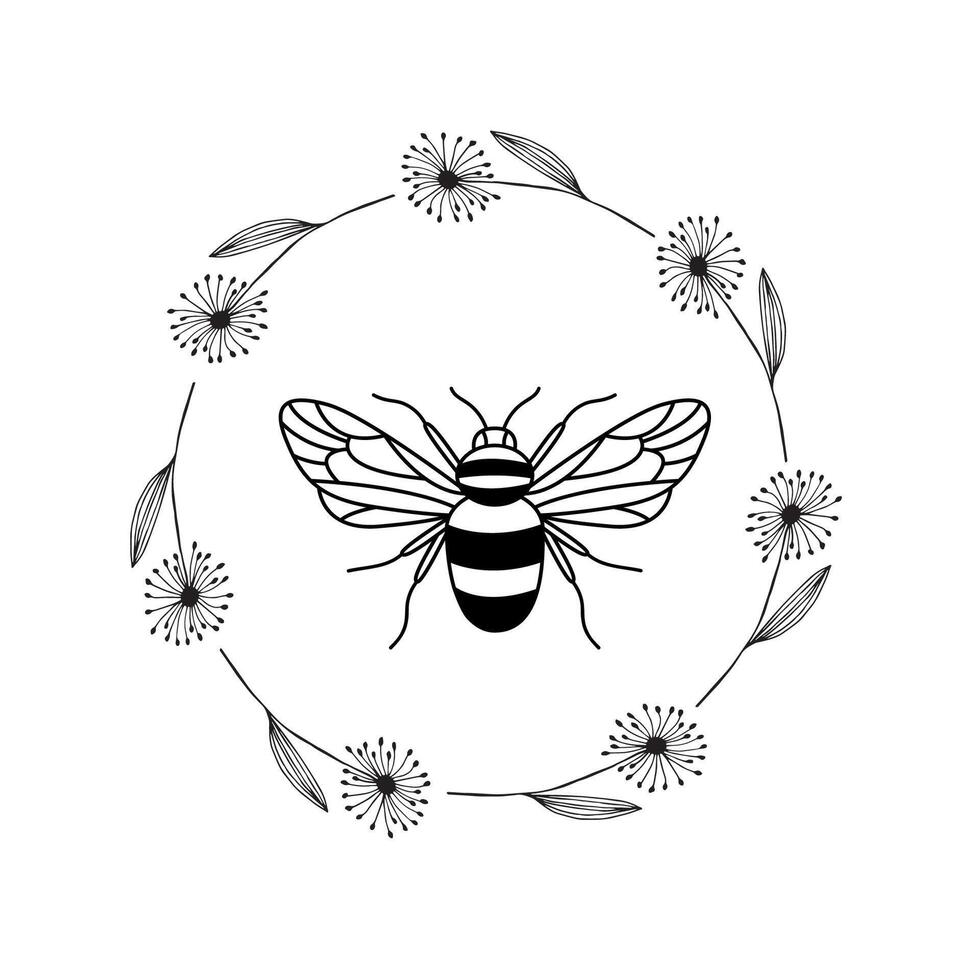 Bee and wreath illustration vector