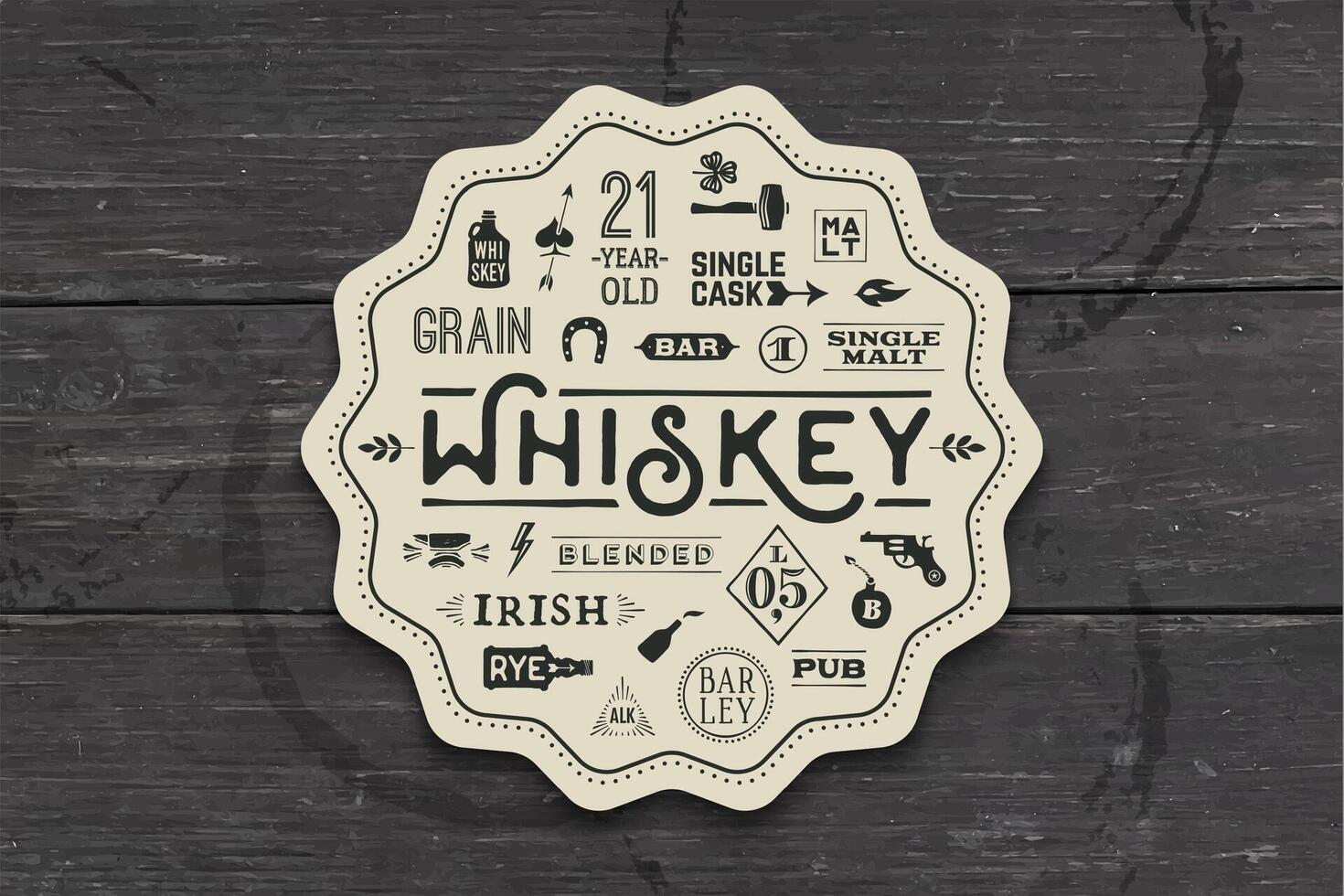 Coaster for whiskey and alcohol beverage vector