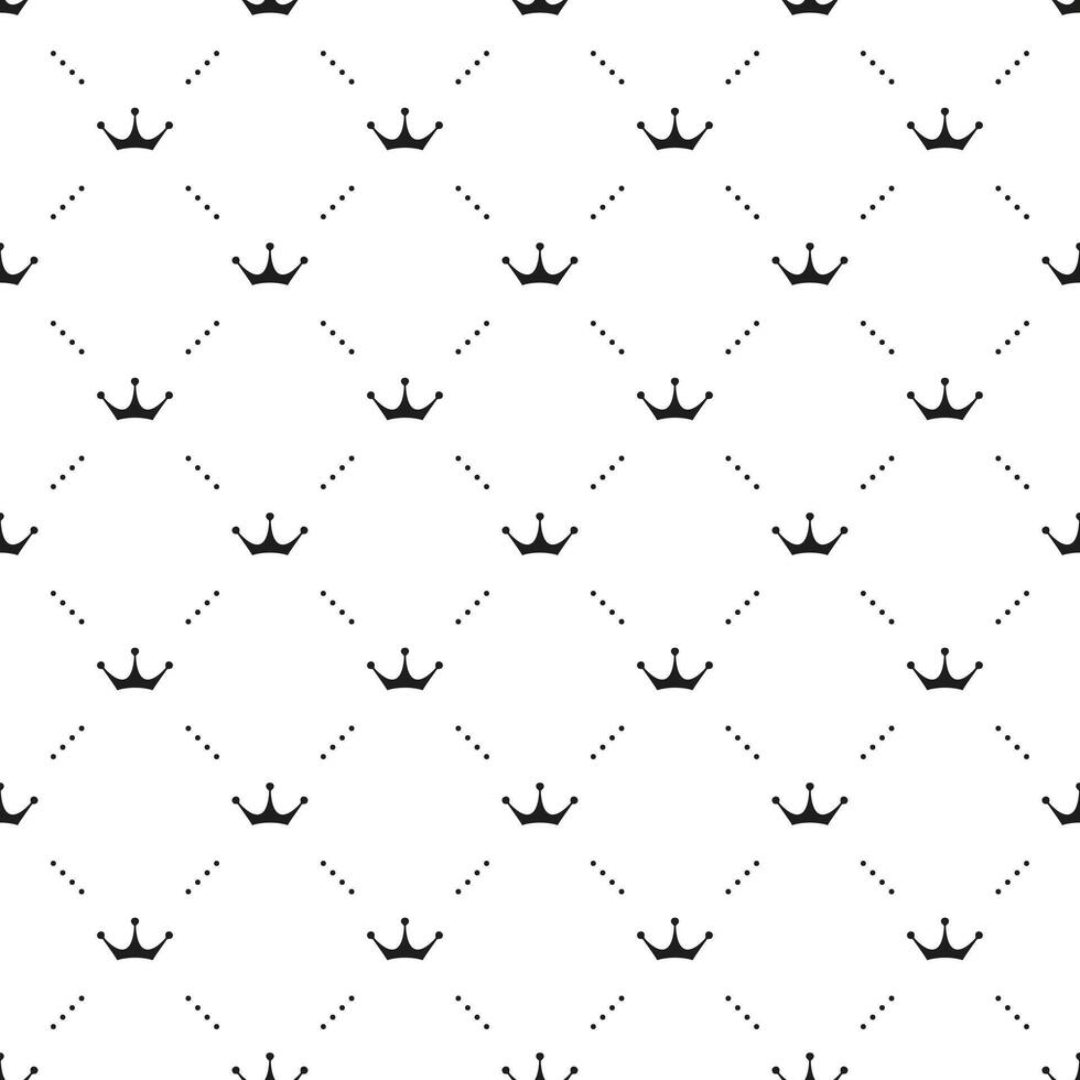 Seamless black pattern with king crowns on a white background. illustration. vector