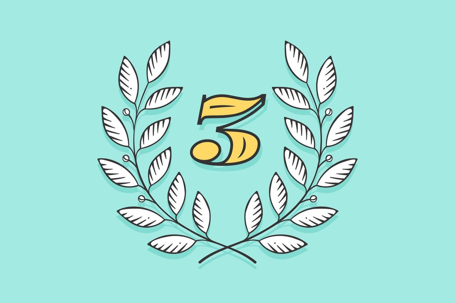 Laurel wreath icon with number Three vector