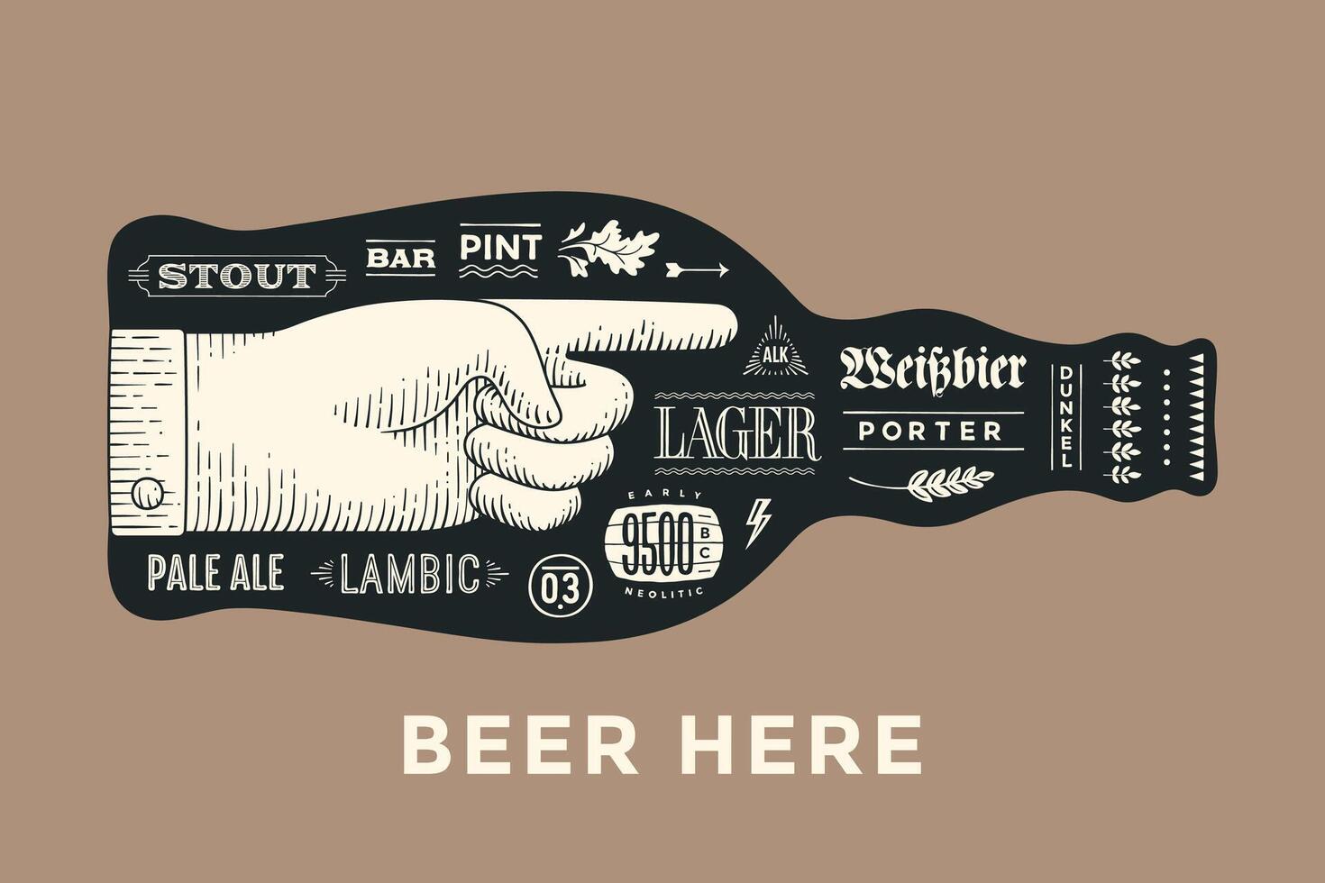 Poster bottle of beer with hand drawn lettering vector