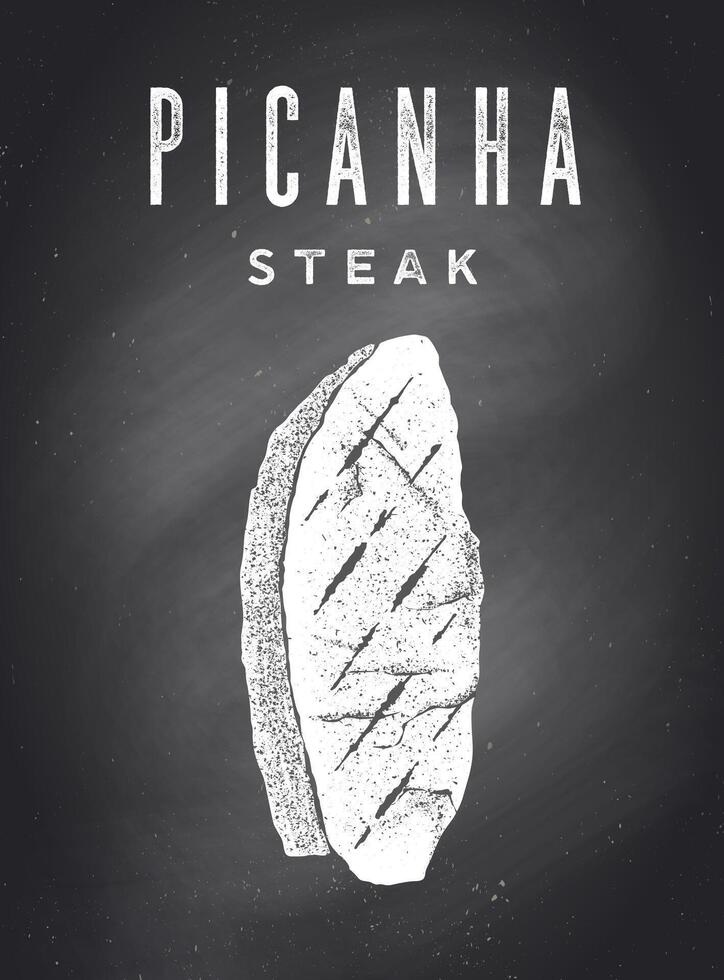 Steak, Chalkboard. Kitchen poster with steak silhouette vector