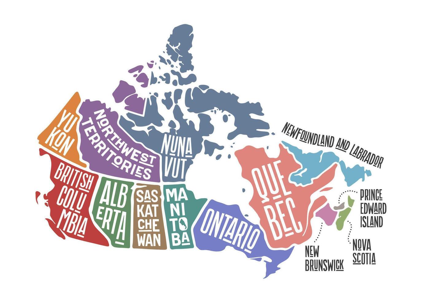 Map Canada. Poster map of provinces and territories of Canada vector