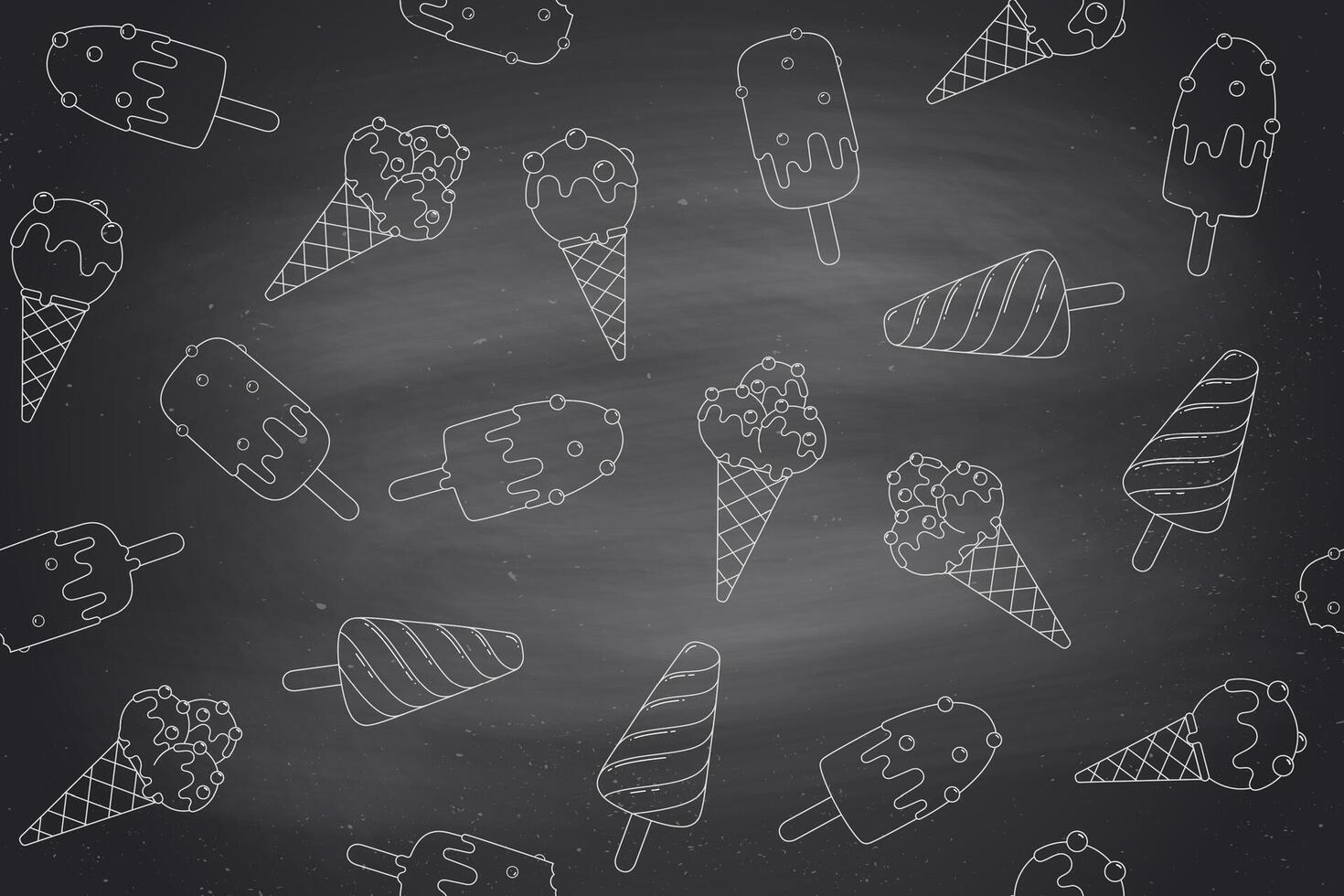 Seamless pattern with ice cream in line graphic on chlalk background vector