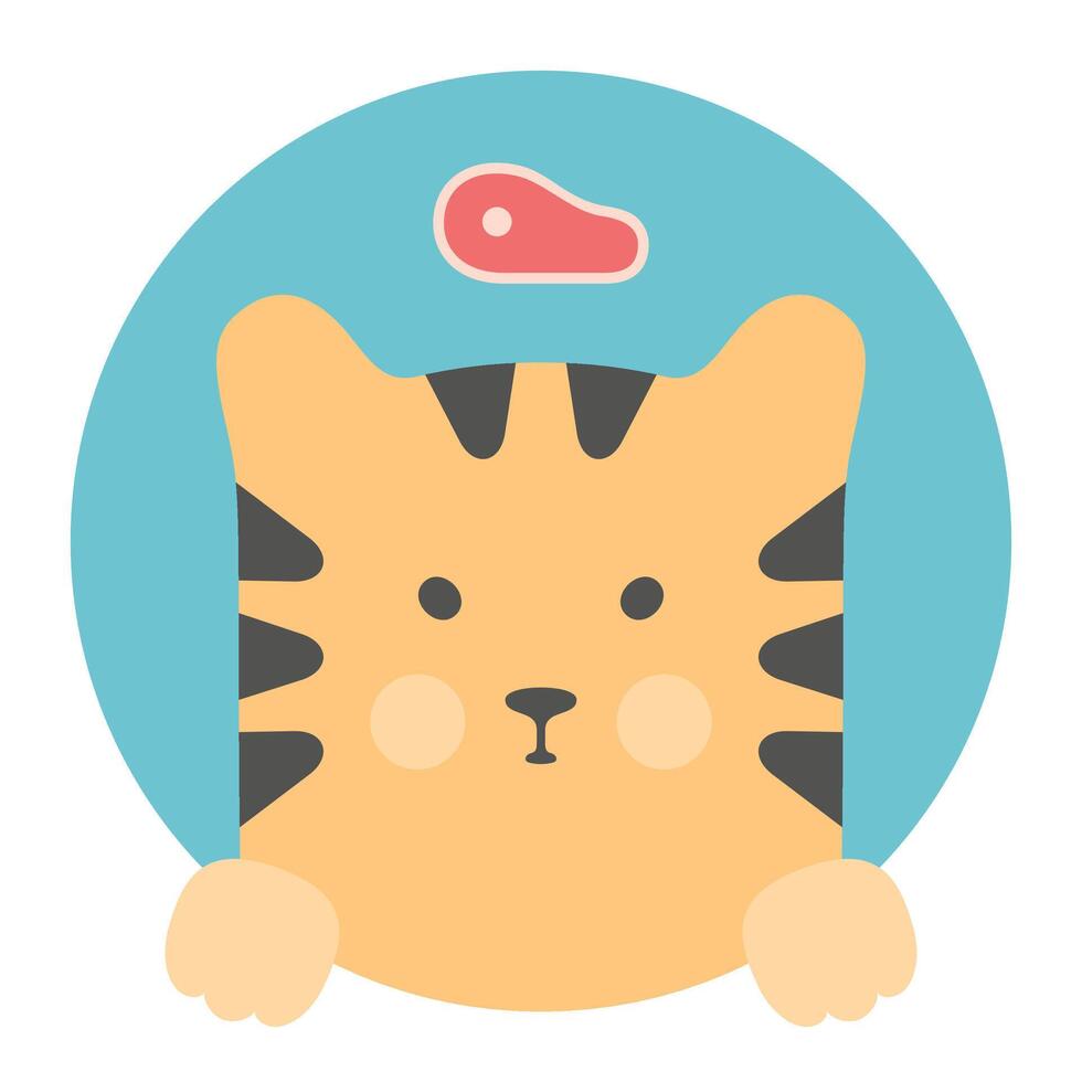Animal set. Portrait in flat graphics - tiger on blue circle background vector