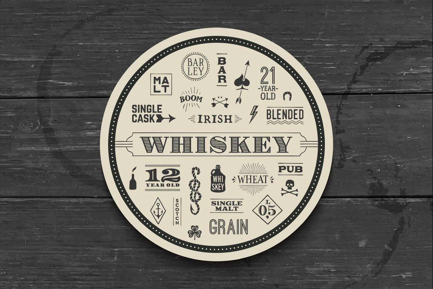 Coaster for whiskey and alcoholic beverages vector