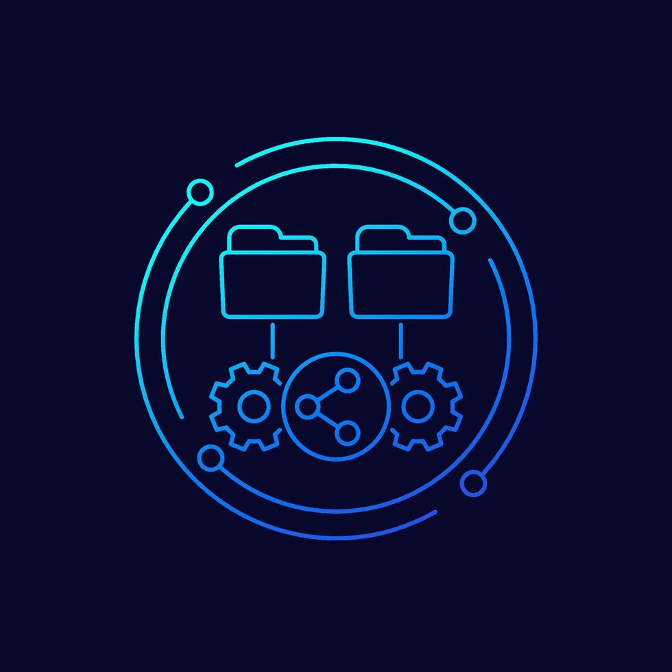 share files icon with folders, linear design vector