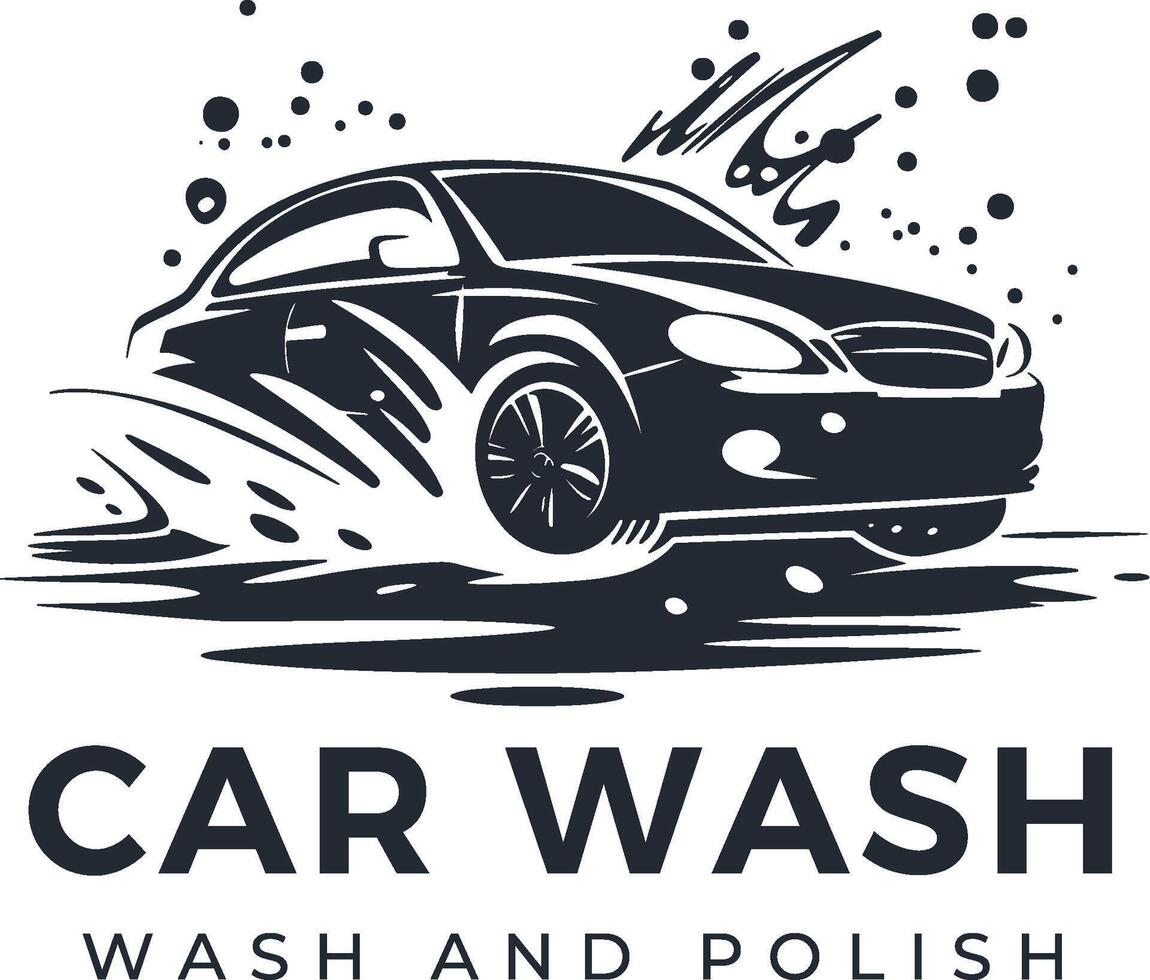 car wash logo design with car washing machine and car washing spray vector