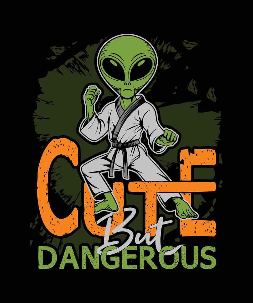 Cute but Dangerous alien karate baby t-shirt design vector
