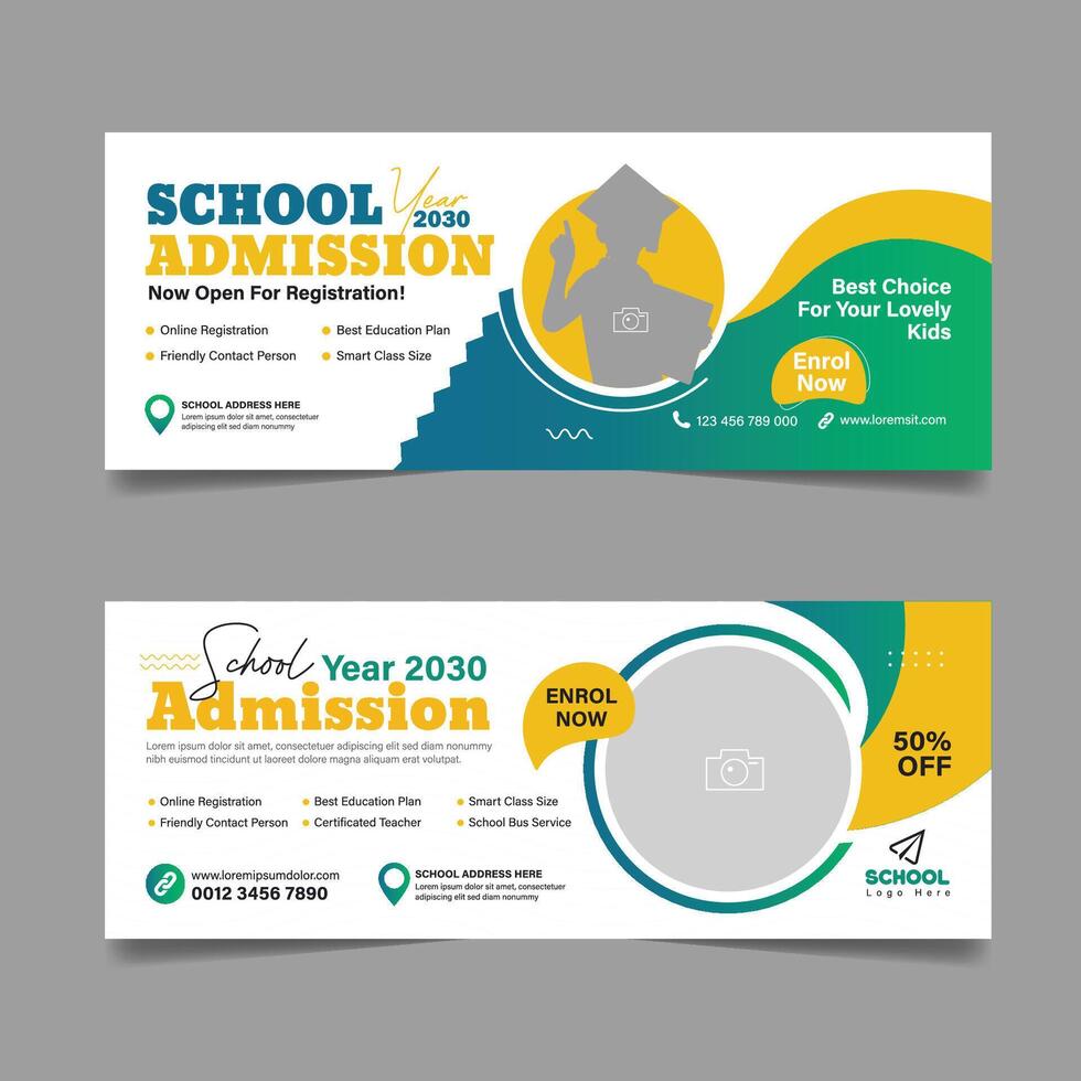 Back to school admission social media cover design and higher education banner template vector