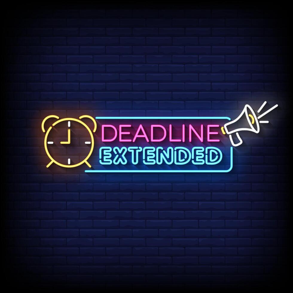 deadline extended neon Sign on brick wall background vector