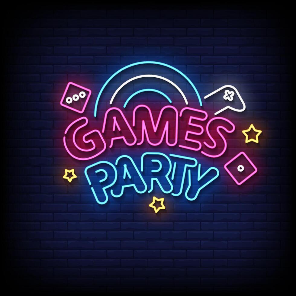 game party neon Sign on brick wall background vector
