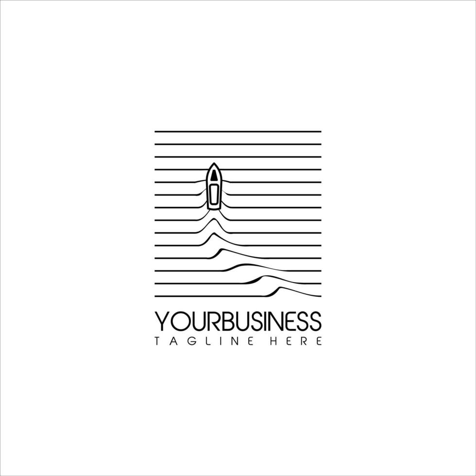 Lonely boat in the ocean logo outline style for element design vector