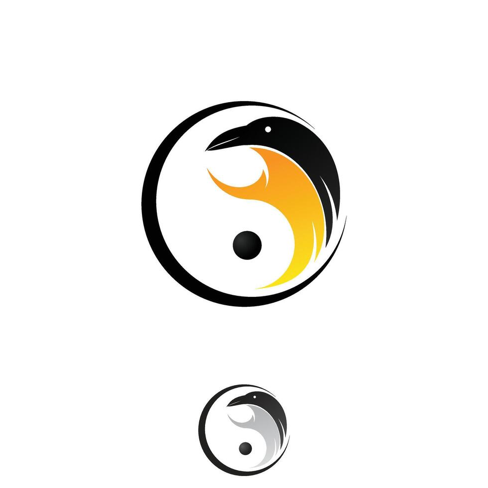 Silhouette Raven logo shape Yin Yang icon vector
