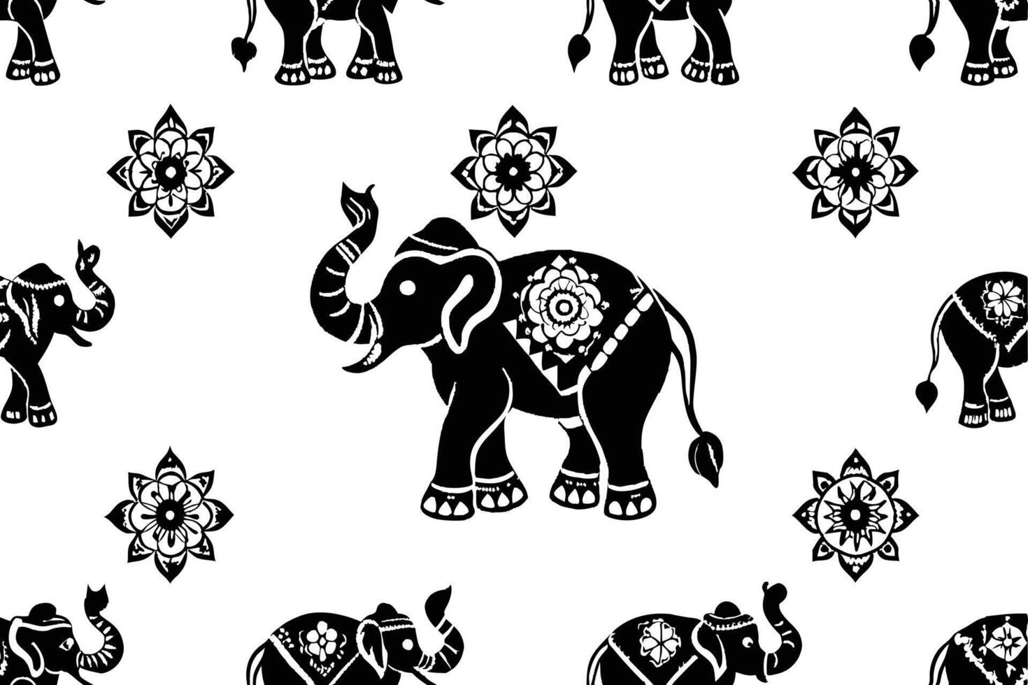 Thai pattern elephant black on white background vector